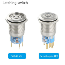 LED vodotěsný vypínač, 12-24V, 16mm, 3A, podsvícený + konektor