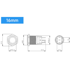 LED vodotěsný vypínač, 12-24V, 16mm, 3A, podsvícený + konektor