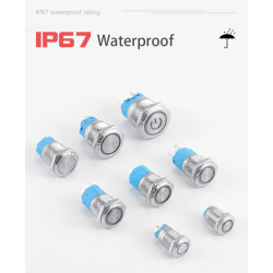 LED vodotěsný vypínač, 12-24V, 16mm, 3A, podsvícený + konektor