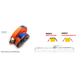 Upínací pás s ráčnou , dvoudílný – 5 m / 25 mm / LC 400 daN (0,8 t)